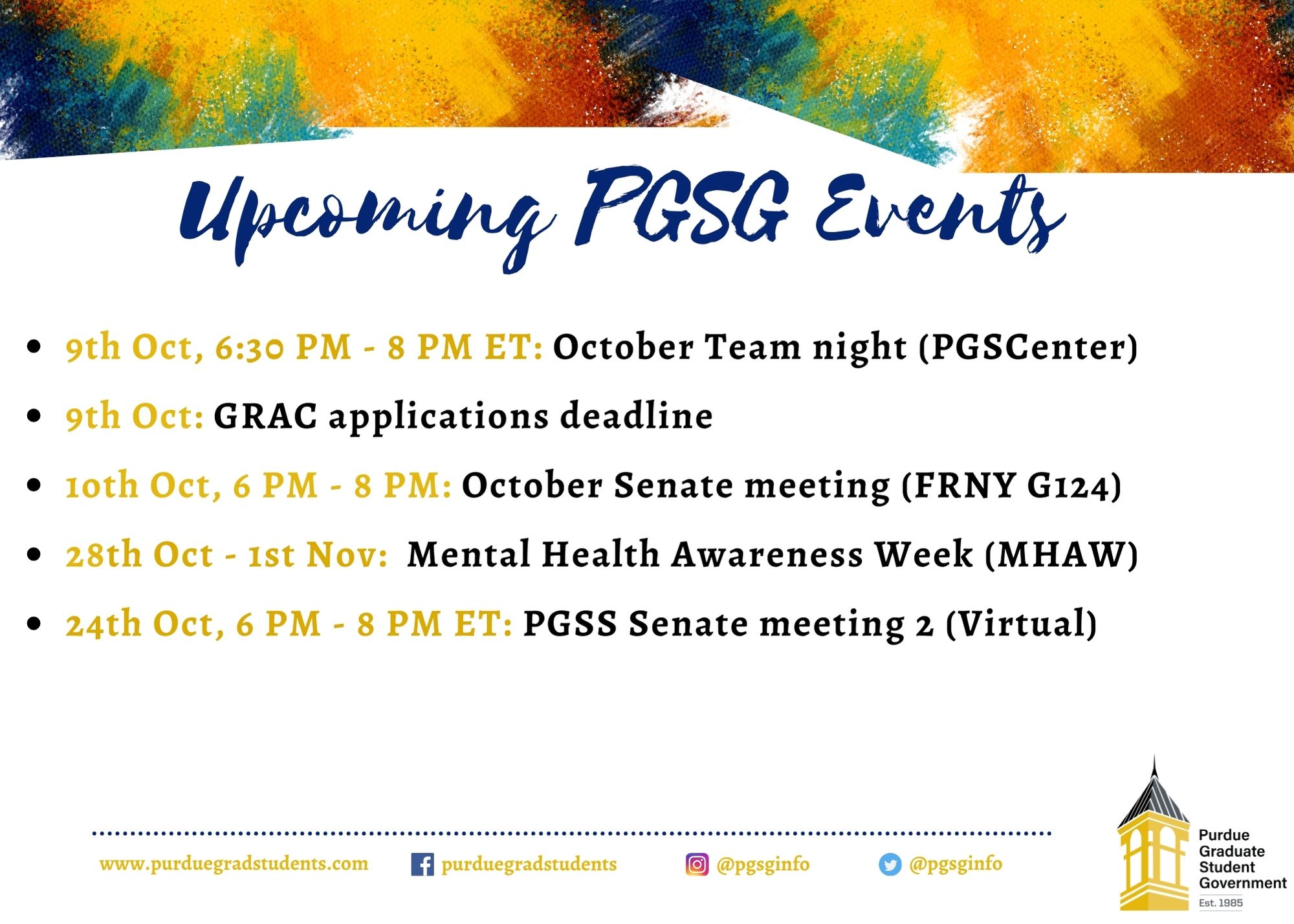 Upcoming PGSG Events